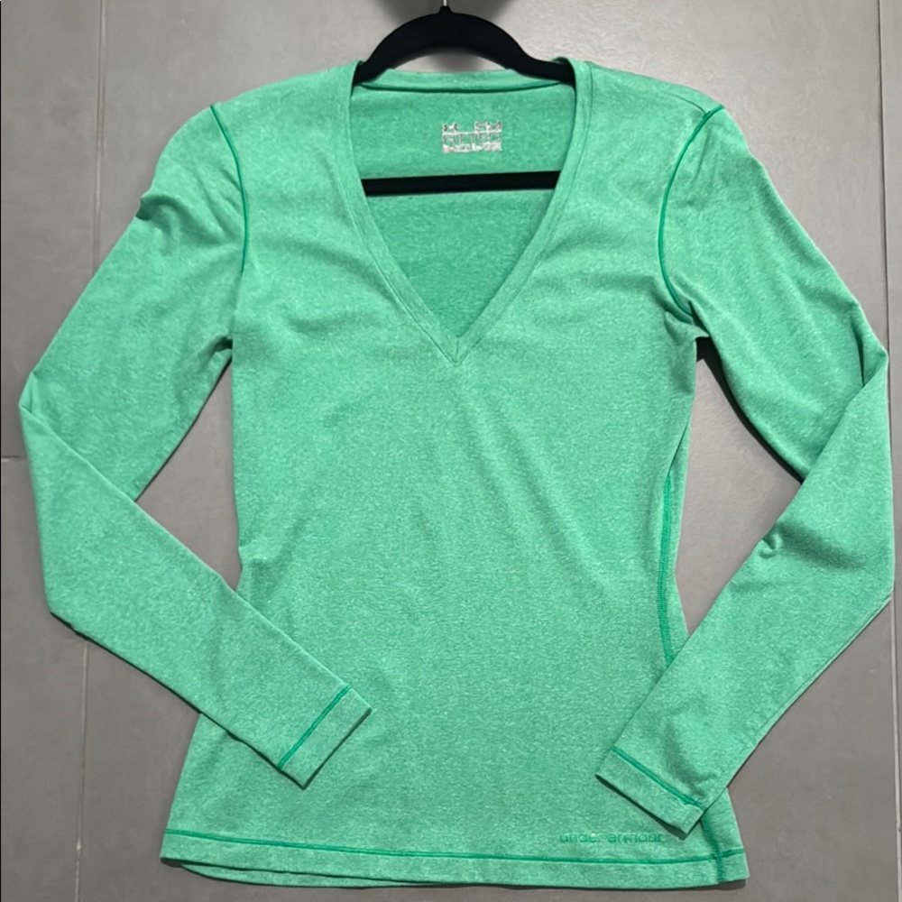 Green Under Armour V-Neck Long Sleeve Top - Small